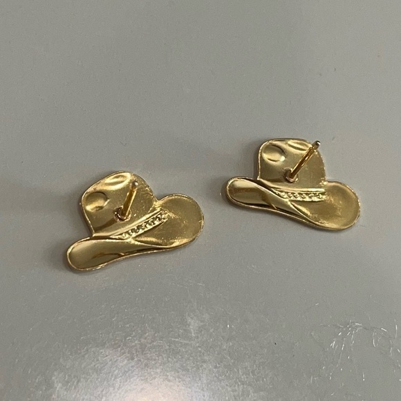 Mini Western Cowboy Hat Postback Earrings Goldtone Vintage - Picture 2 of 4
